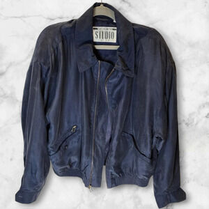 80s Members Only Silk Zip Retro Bomber Jacket Shoulder Pads